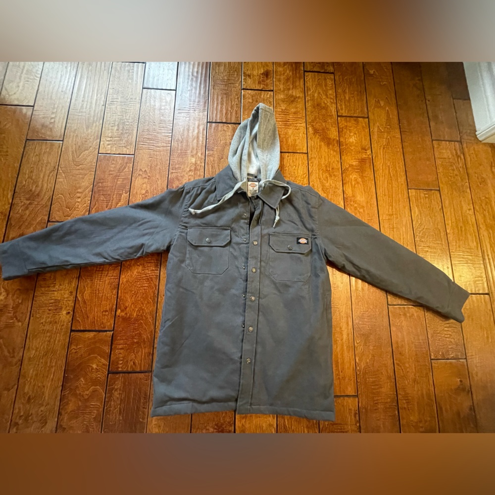 Dickies Duck Hooded Shirt Jacket in grey small